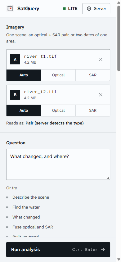 The query column at phone width